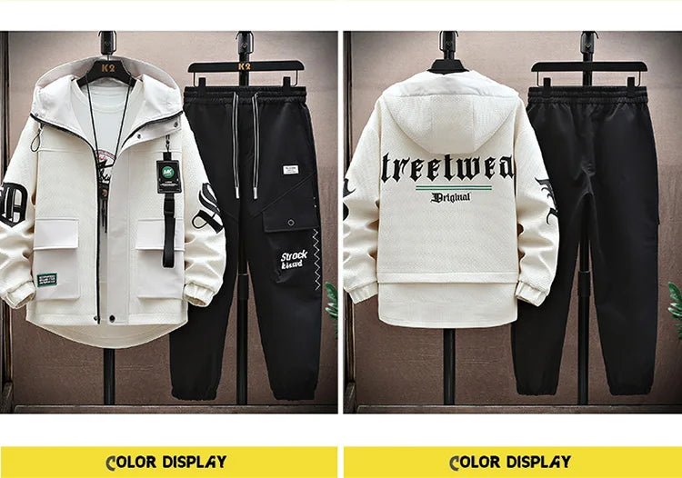 Autumn Men Tracksuit Casual Joggers Hooded Spring Sportswear Jackets Pants 2 Piece Sets Hip Hop Running Sports Suit