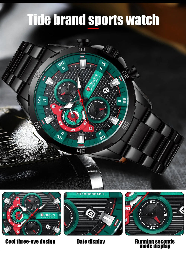CURREN 8402 Orologio da uomo in acciaio inossidabile Moda creativa Quadrante luminoso con cronografo Orologio da uomo di lusso per il tempo libero reloj hombre platinumshop