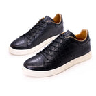 Men's Leather Shoes Casual Comfort Flat Shoes Lace Up Fish Pattern Handmade Shoes Dating Office Fashion Banquet Men's Shoes