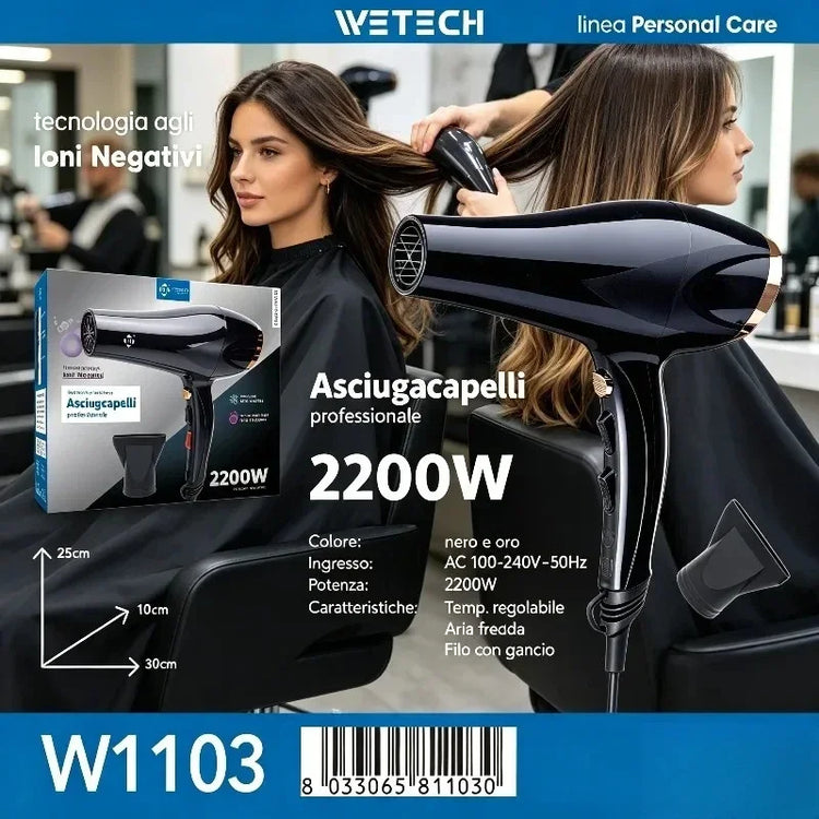2200W Fast Dry Ionic Hair Blow Dryer 100‑240V Dual‑Voltage Hot & Cold Air Function Hanging Hook Design With Concentrator Nozzle Hair Styling Tool