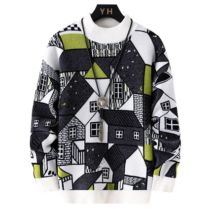 Men's wool pullovers 2025 men winter korean style grid pattern warm Sweaters O-neck men sweaters autumn men size M-3XL