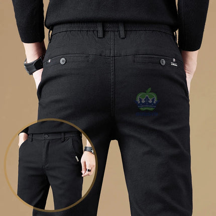 Autumn Winter Cotton Fabric Stretch Casual Pants Men Slim Fit Grey Black Korea Work Classic Brown Cargo Trousers Male 28-38