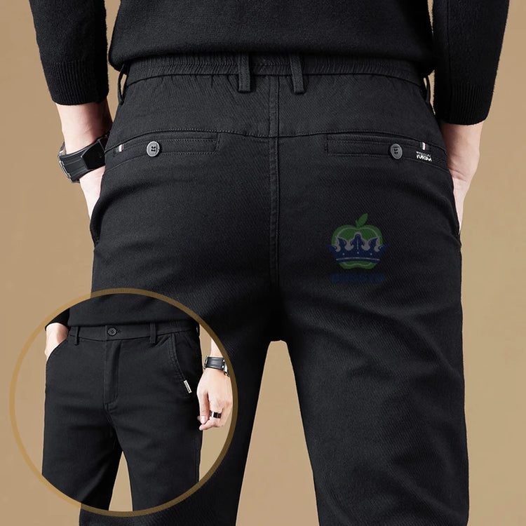 Autumn Winter Cotton Fabric Stretch Casual Pants Men Slim Fit Grey Black Korea Work Classic Brown Cargo Trousers Male 28-38