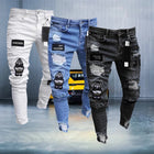 Bottoms 3 Styles Stretchy Ripped Skinny Biker Embroidery Print Jeans Destroyed Hole Slim Fit Scratched High Quality Jean PlatiNum