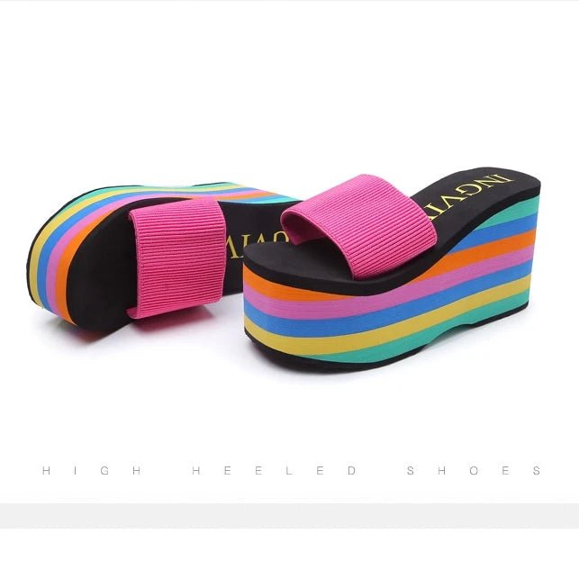 Infradito arcobaleno Sandali da spiaggia da donna Cinturino smerigliato estivo Pantofole con zeppa super alta Pantuflas estivi da donna - platinumshop