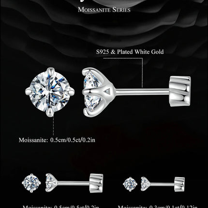 BAMOER Classic Moissanite Earrings, 925 Silver Brilliant 4 Prongs Round Cut Lab Created Diamond Wedding Engagement Earrings PlatiNum