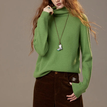 ELF SACK 2025 Winter New Solid Color Turtleneck Sweater Women, Romantic Cottagecore Fitted Long Sleeve Wool Blend Pullover PlatiNum