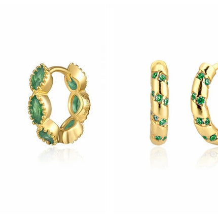 925 Sterling Silver Needle Green Zircon Gold Earrings Heart Hoop Earrings for Women Delicate Stud Earrings Luxury Jewelry Gifts PlatiNum