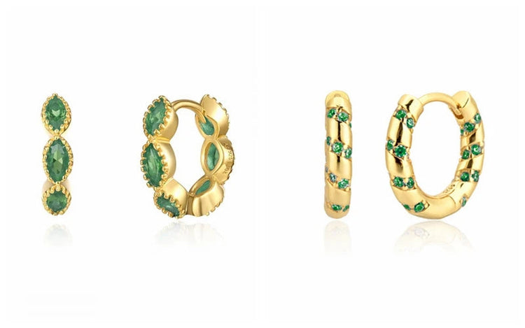 925 Sterling Silver Needle Green Zircon Gold Earrings Heart Hoop Earrings for Women Delicate Stud Earrings Luxury Jewelry Gifts PlatiNum