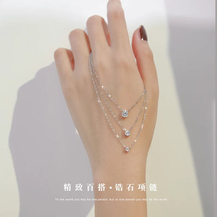 Hot 925 Sterling Silver 14k Gold Plated Necklace Versatile Sparkling Zircon Choker Clavicle Chain for Women Wedding Jewelry PlatiNum