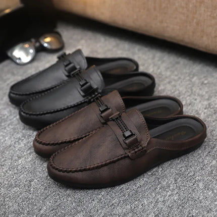 Mezze pantofole da uomo in pelle Scarpe casual da uomo traspiranti estive Scarpe da guida pigre slip-on Comode mocassini da passeggio Mocassini