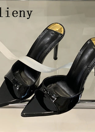 Hlieny 2026 Mode d'été Talons aiguilles Femmes Pantoufles pointues Banquet Robe Sandales Fête Mariage Mules Présentations de fabricants de jeux Chaussures
