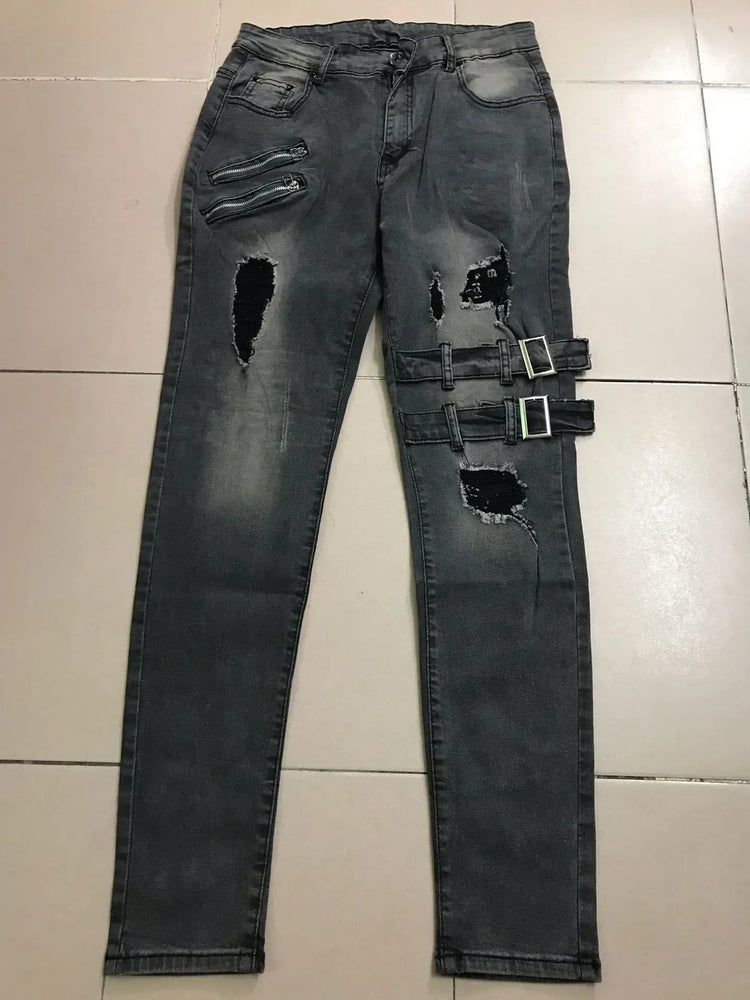 2023 Plus Size Straight Jeans Man Pants Spring Summer Boyfriend Jeans Streetwear Skinny Zips 3 Colors Cacual Long Denim Trousers PlatiNum