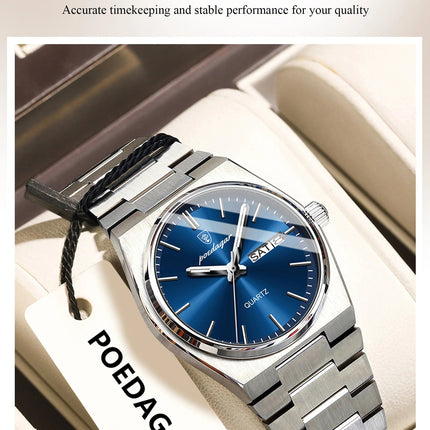 POEDAGAR Top squisito orologio da polso da donna impermeabile al quarzo luminoso orologio da donna casual data settimana orologi da donna in acciaio inossidabile platinumshop