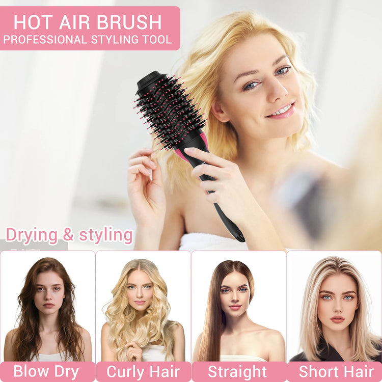 Blow Hair Dryer Brush, One-Step Hot Air Styler & Volumizer, Ionic Blowout Brush for Drying Straightening Curling, 3 Heat/2 Speed Settings, Anti-Frizz Ceramic Titanium, UK Plug