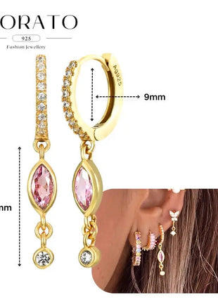 Lussuosa geometria 925 orecchio in argento sterling Ago rosa serie zircone orecchini a cerchio pendenti dolce moda regali di gioielli da sposa platinumshop