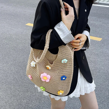 New Women's Versatile Braided Shoulder Bag, Simple and Casual for Holidays and the Beach, with Internal Compartments