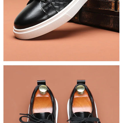 New 2024 Men Casual Leather Sneakers Lace Up Comfortable Outdoor Male Sports Casual Board Shoes Black Brown