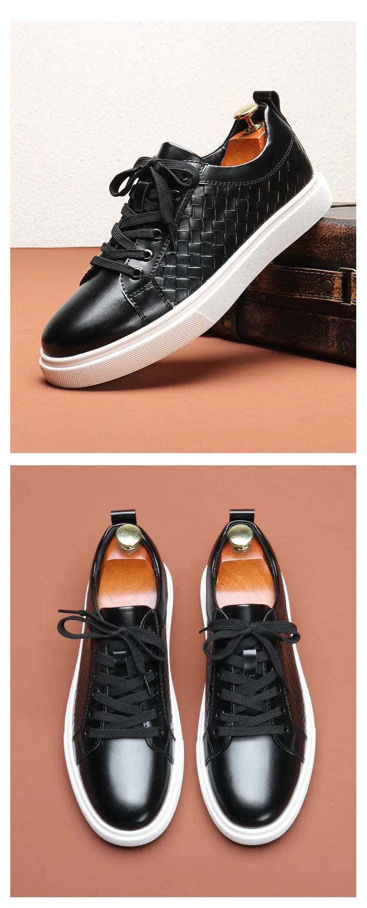New 2024 Men Casual Leather Sneakers Lace Up Comfortable Outdoor Male Sports Casual Board Shoes Black Brown
