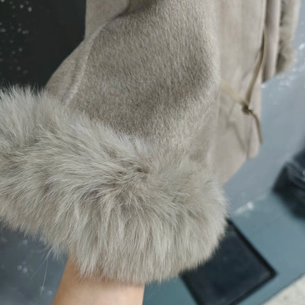 UCXQ Korean Style Two Sided Cloak Overcoat For Women Fur Collars Belt Loose Long Coats 2025 Winter New 23Z2284