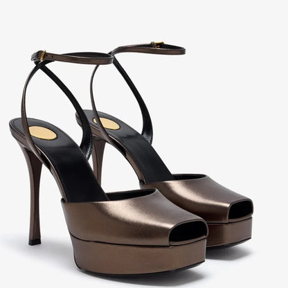 Platform Peep Toe Satin Slingback Pumps Sexy Square Toe Thin Heel Ankle Strap New Arrivals Fashion Women Modern Shoes