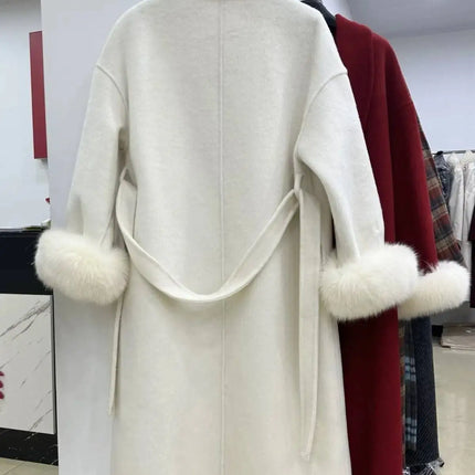 BJTZ Fox Fur Classic Long Double-Sided Pure Wool Coat For Women 2025 New Autumn Winter High-End Woolen Jacket