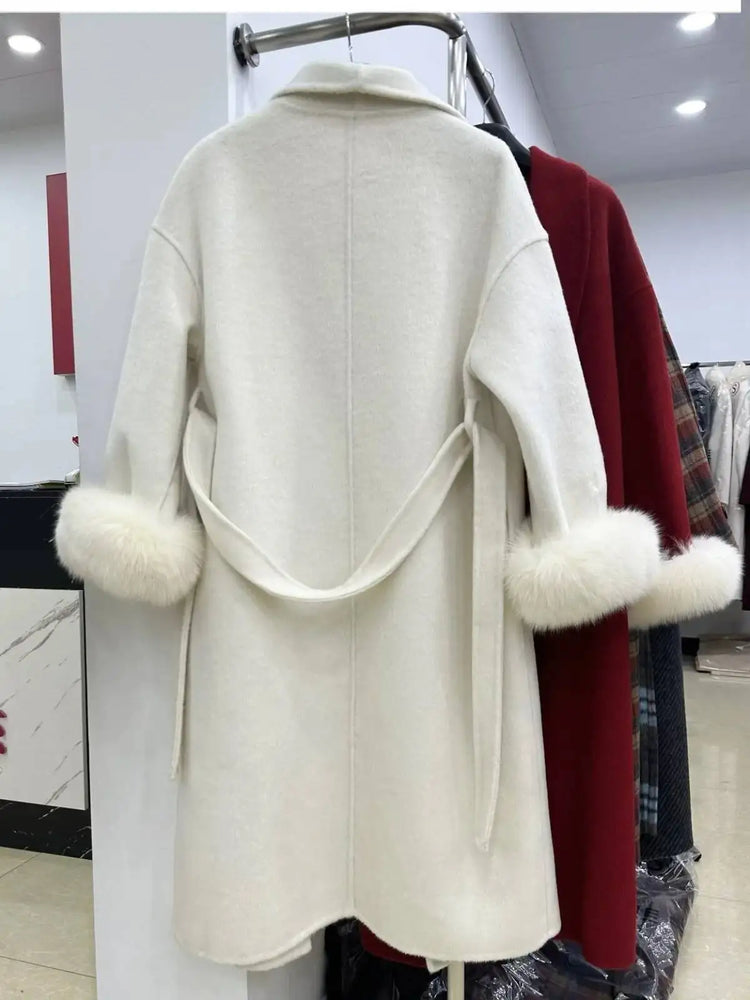 BJTZ Fox Fur Classic Long Double-Sided Pure Wool Coat For Women 2025 New Autumn Winter High-End Woolen Jacket