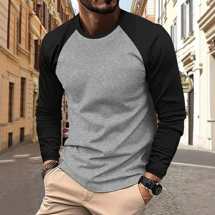 Men's T-shirts Long Sleeve O-neck Pactwork Casual Raglan Sleeves Color Matching for Men New Spring Autumn Tees Men Clothing Top PlatiNum