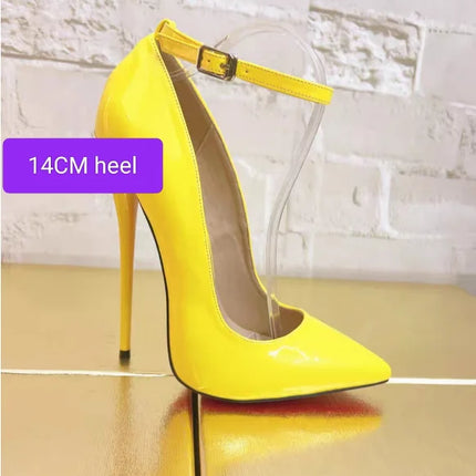 CACA 16cm décolleté da donna con tacchi estremamente alti, scarpe basse Sexy in pelle verniciata, cinturino alla caviglia, nero, rosso, bianco, colori personalizzati, Dropship