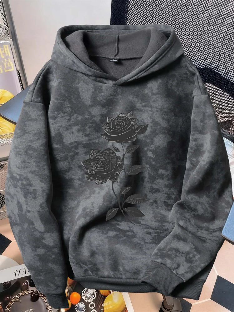 Unisex Vintage-Style Distressed Sweatshirt with Rose Print