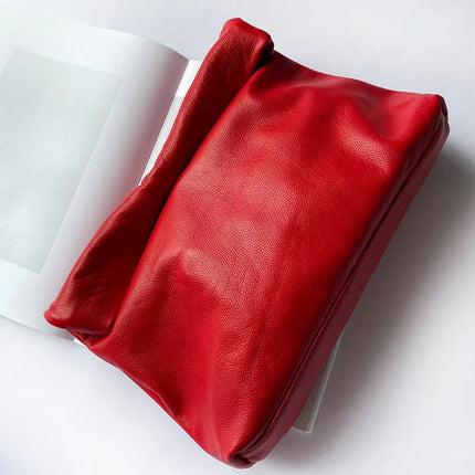 Personality roll-edge leather bag  lazy casual leather soft bag  Phone Women High Quality holding red large bag luxury designer PlatiNum