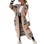 Print Long Cardigan For Women 2025 New Autumn Winter Clothes Knit Loose Outerwear Soft Sweater Coat Streetwear Fashion Cover Up