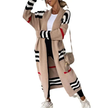 Print Long Cardigan For Women 2025 New Autumn Winter Clothes Knit Loose Outerwear Soft Sweater Coat Streetwear Fashion Cover Up