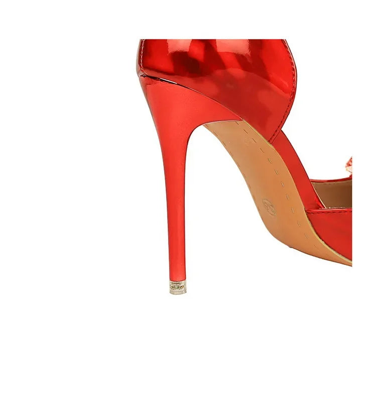 BIGTREE Scarpe con fiocco in strass Décolleté da donna Scarpe da banchetto di lusso Tacchi alti sexy Scarpe da festa con tacco a spillo da donna di grandi dimensioni 41 42 43
