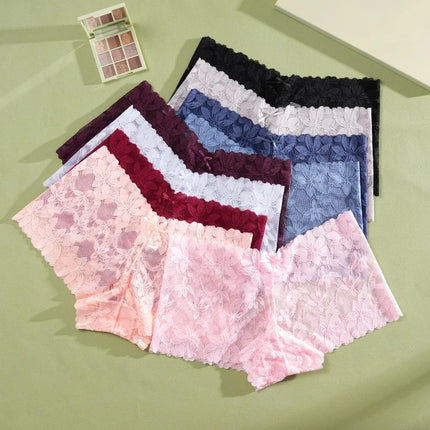 4Pcs/Set Women's Lace Panties Sexy Perspective Underwear Female Hollow Out Comfortable Underpants Low-Waist Breathable Lingerie