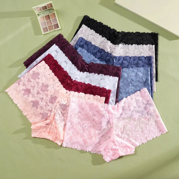 4Pcs/Set Women's Lace Panties Sexy Perspective Underwear Female Hollow Out Comfortable Underpants Low-Waist Breathable Lingerie