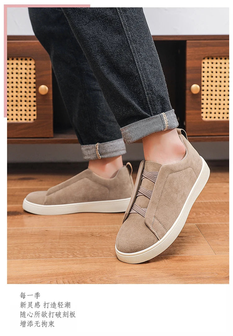 Spring men's thick soled board shoes high-quality suede leather casual sports shoes comfortable and fashionable low top shoes