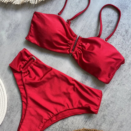 Bikini a Fascia Push-Up Donna 2024, Costume da Bagno Sexy Femminile, Set Bikini Brasiliano con Perizoma, Tinta Unita, Abbigliamento da Spiaggia platinumshop