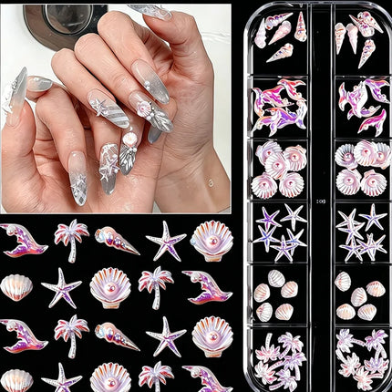 Ocean Starfish Shell Nail Charms Golden Silver Metal Nail Art Decoration 3D Nail Rivet Metallic Slice DIY Manicure Nail PartsY2K