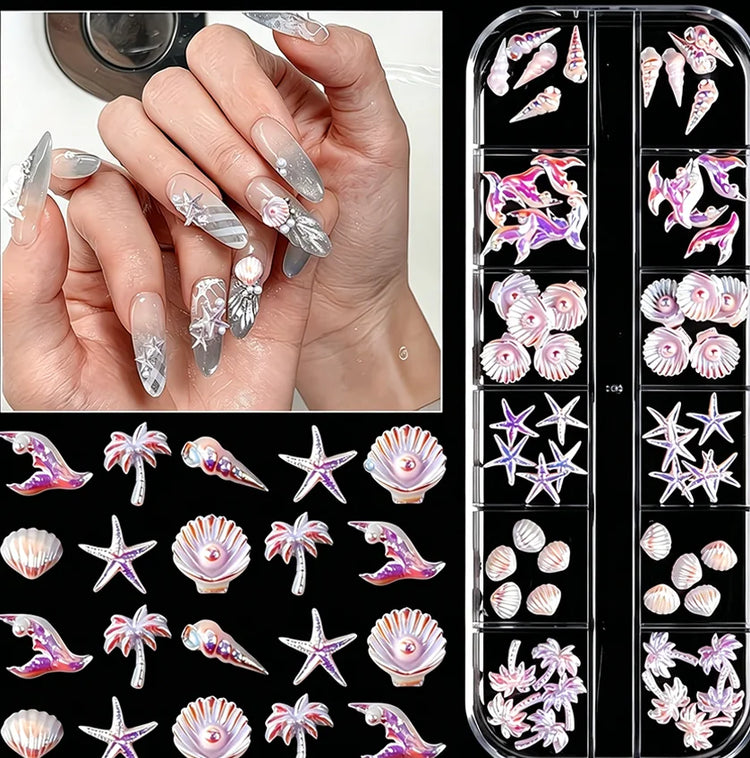 Ocean Starfish Shell Nail Charms Golden Silver Metal Nail Art Decoration 3D Nail Rivet Metallic Slice DIY Manicure Nail PartsY2K