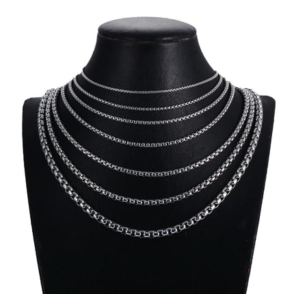 1Pc Stainless Steel Square Rolo Stainless Steel Chain Necklace Round Box Necklace Men Women Width 2mm-5mm PlatiNum