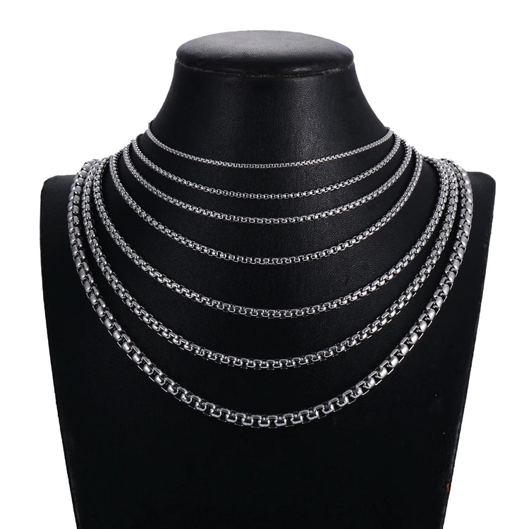 1Pc Stainless Steel Square Rolo Stainless Steel Chain Necklace Round Box Necklace Men Women Width 2mm-5mm PlatiNum