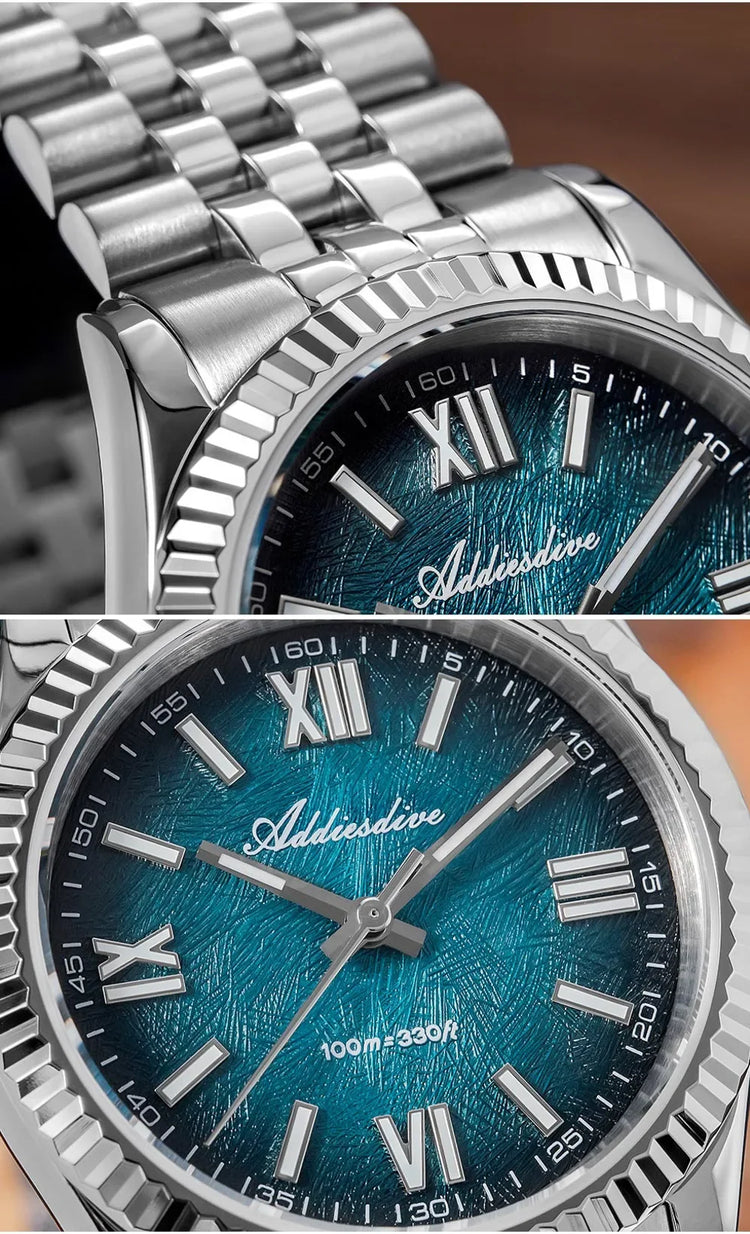 ADDIESDIVE 36mm AD2512 Watch For Men BGW9 Luminous Jubilee Strap 100m Waterproof Sapphire Glass VH31 Movement Quartz Watch Reloj