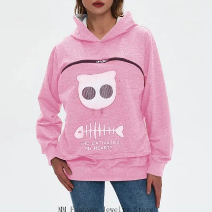 Cartoon Cats Dog Sweatshirt Women's Fit Including Pet Window And Breathable Mesh For Comfortable Carrying D0UB