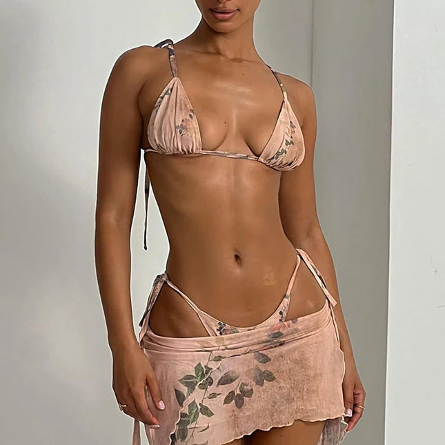Miyouj Bikini Stampato con Fascia 2026, Costume da Bagno a Triangolo Tre Pezzi a Vita Bassa, Biquini Donna, Abbigliamento da Mare Estivo platinumshop