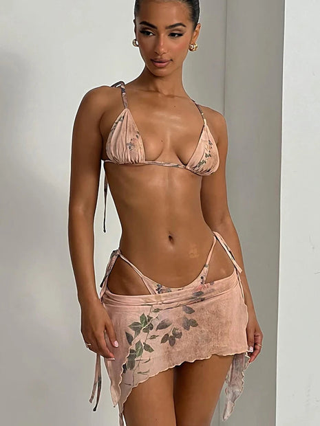 Miyouj Bikini Stampato con Fascia 2026, Costume da Bagno a Triangolo Tre Pezzi a Vita Bassa, Biquini Donna, Abbigliamento da Mare Estivo platinumshop