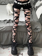 Women's Black Irregular Fishnet Tights, Punk Goth Style, for Bold Girls, JK Subculture, Ripped, Lolita Fashion