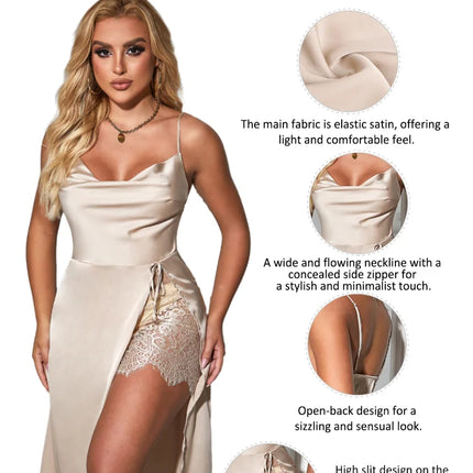 Comeondear Camicia da notte Donna sexy Curva Abito sottoveste in raso Set da notte senza schienale Pizzo Plus Size Lingerie XXXL Camicie da notte più sexy