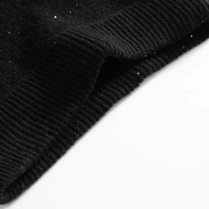 Chic Women Sweater Suite Skirt 100% Cashmere A-Line Skirt Autumn Winter Wave Skirt Elastic Knee Length Dress Sequins French Knit PlatiNum