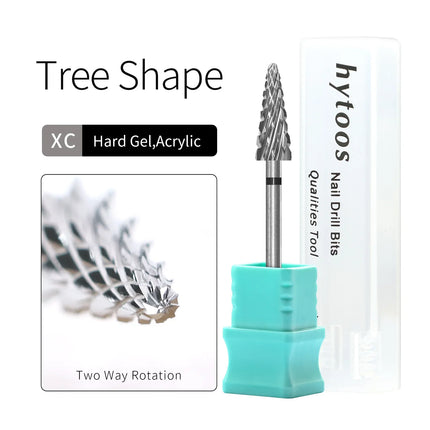 HYTOOS Tungsten Carbide Tree Cone Nail Drill Bits Professional E-file Bits for Acrylic Hard Gel Removal Manicure Pedicure Tool